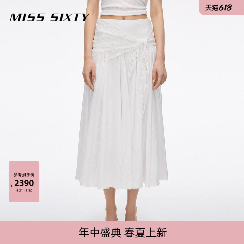 【亚麻】Miss Sixty26夏新款半身裙女配蕾丝三角巾海边度