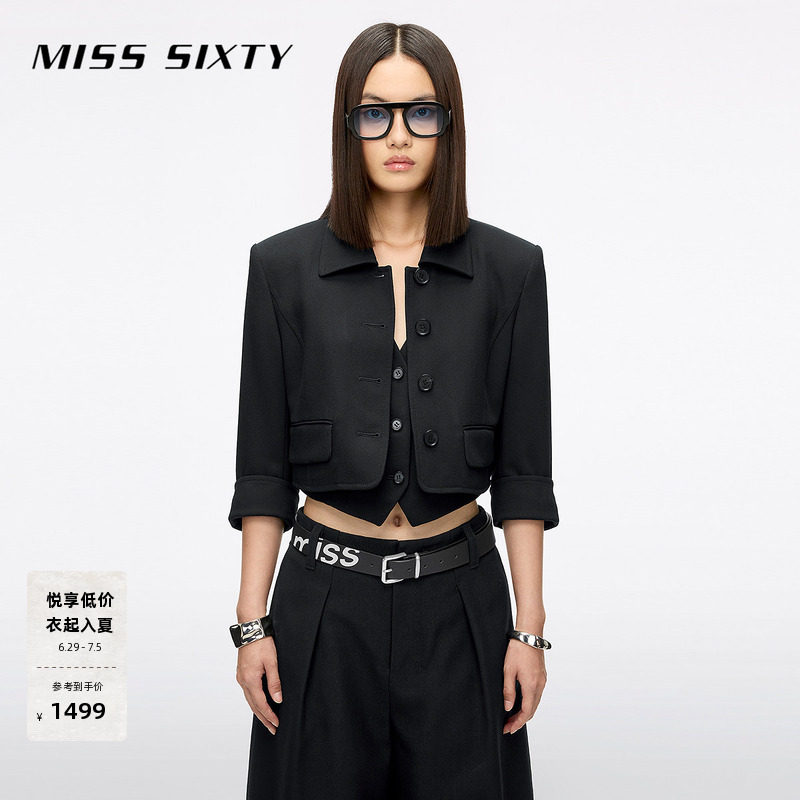 Miss Sixty秋季休闲外套外搭女垫肩五分袖单排扣小西装气质