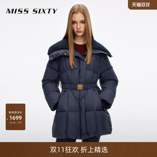Miss Sixty2026冬季新款羽绒服女针织拼接双拉链附腰带90鸭绒外套