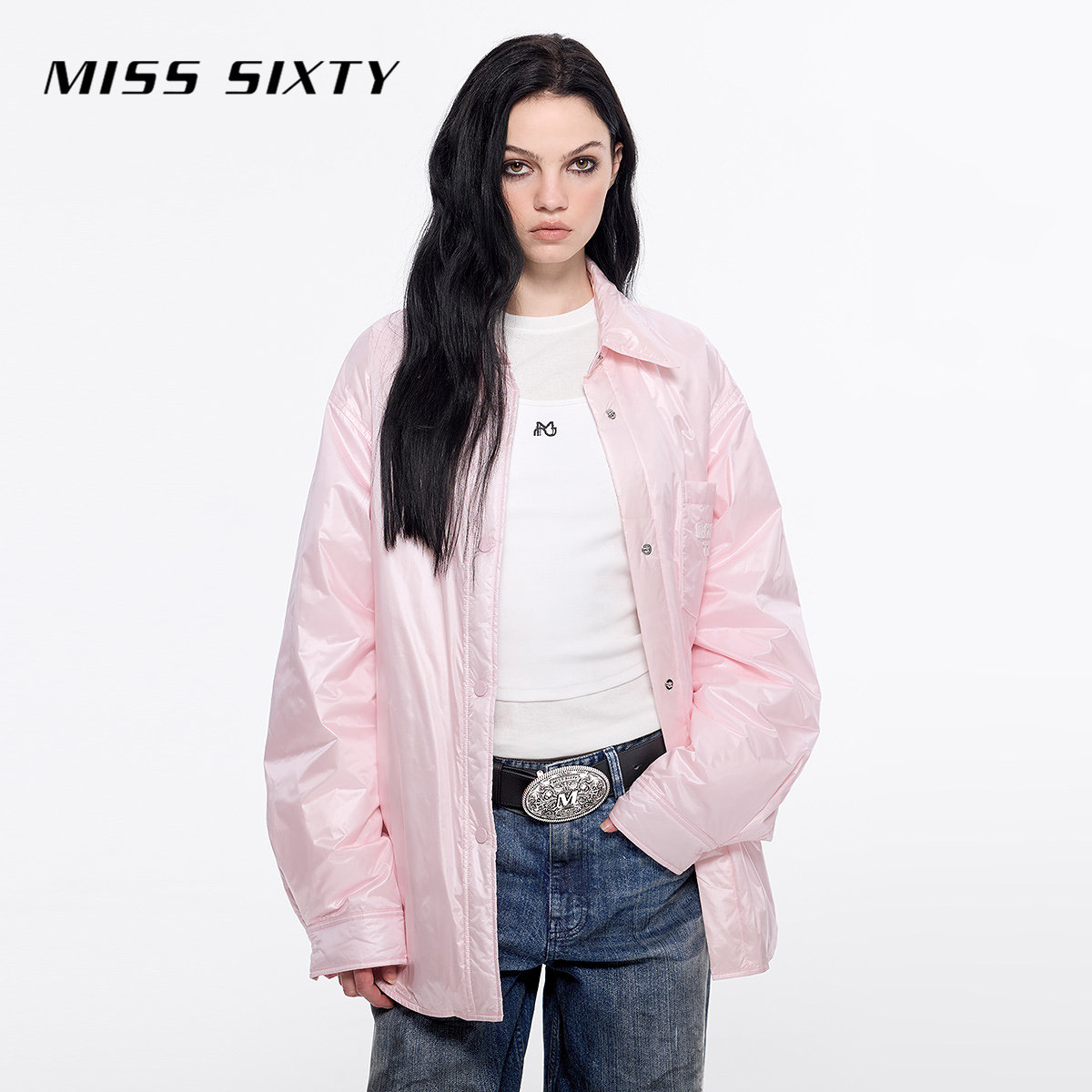 【90鹅绒】Miss Sixty羽绒服女宽松时尚亮面薄款温柔浅粉色休闲