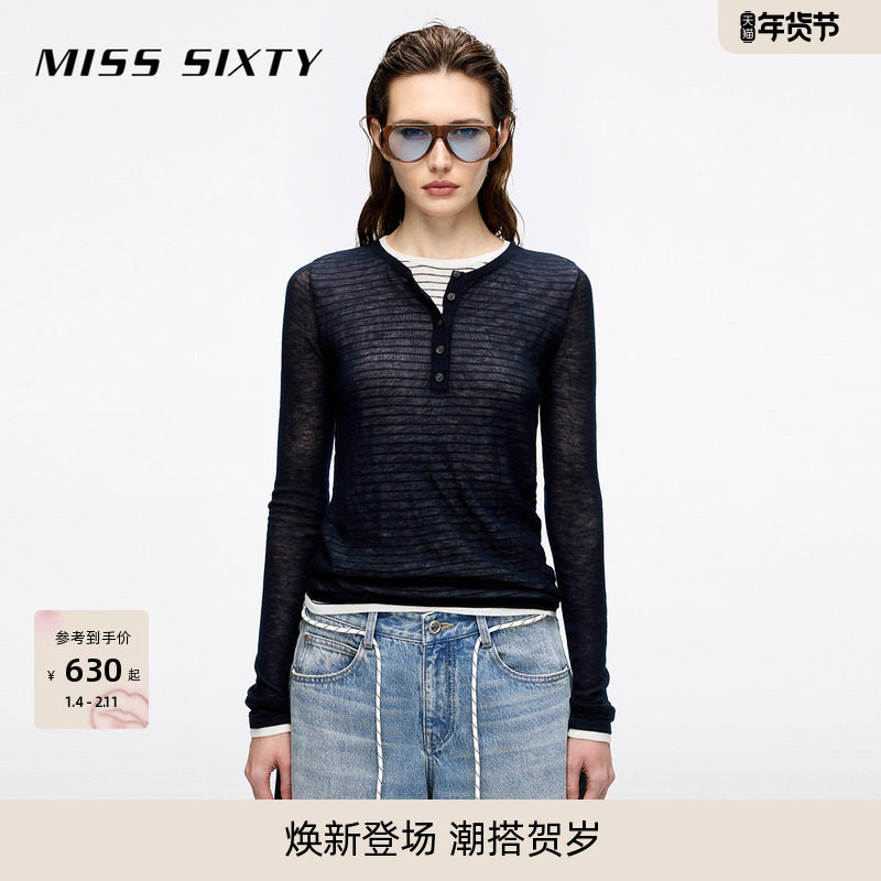 【保暖羊毛】Miss Sixty25秋新款针织衫女羊毛假两件叠穿