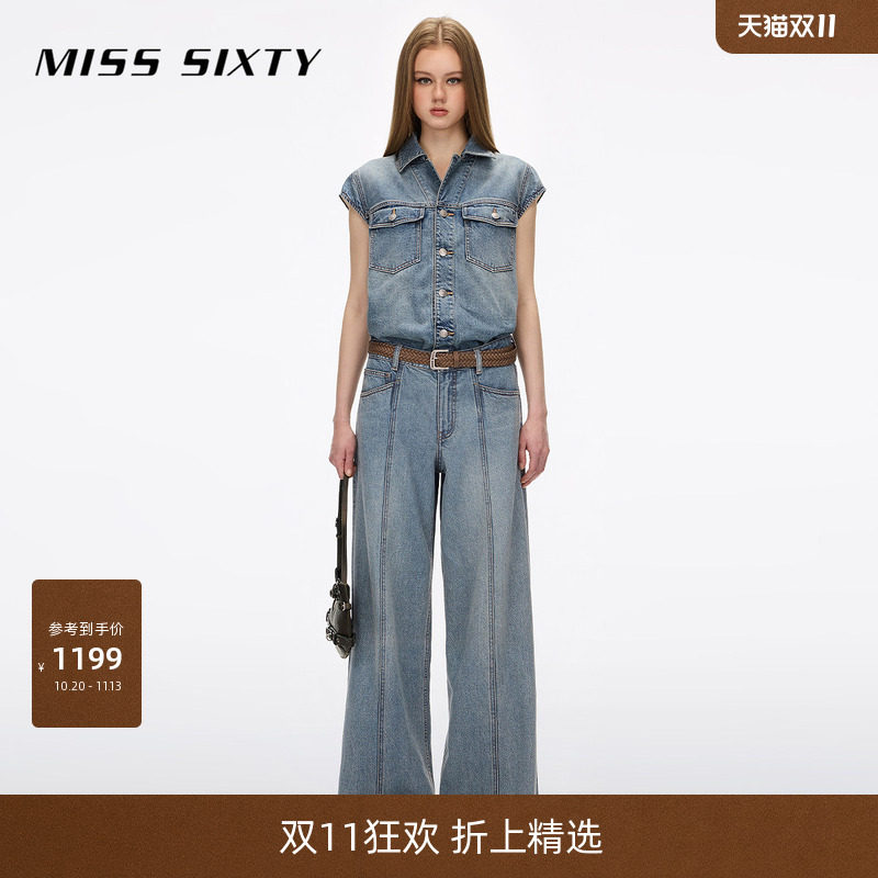Miss Sixty26春夏新款牛仔连体裤女附腰带宽松复古工装阔