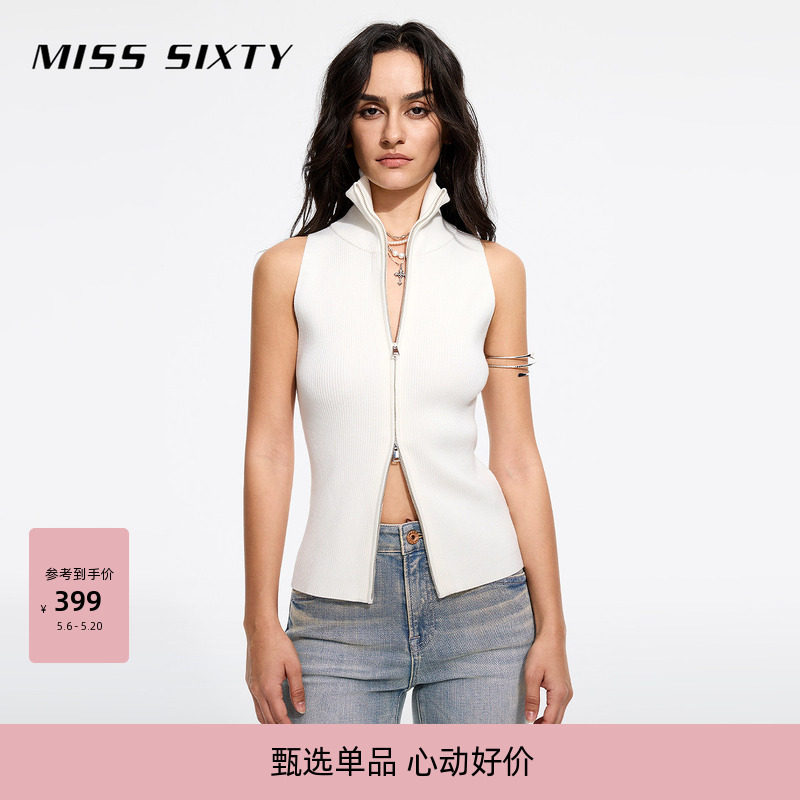 Miss Sixty2026春季针织衫立领无袖双拉链修身显瘦上衣