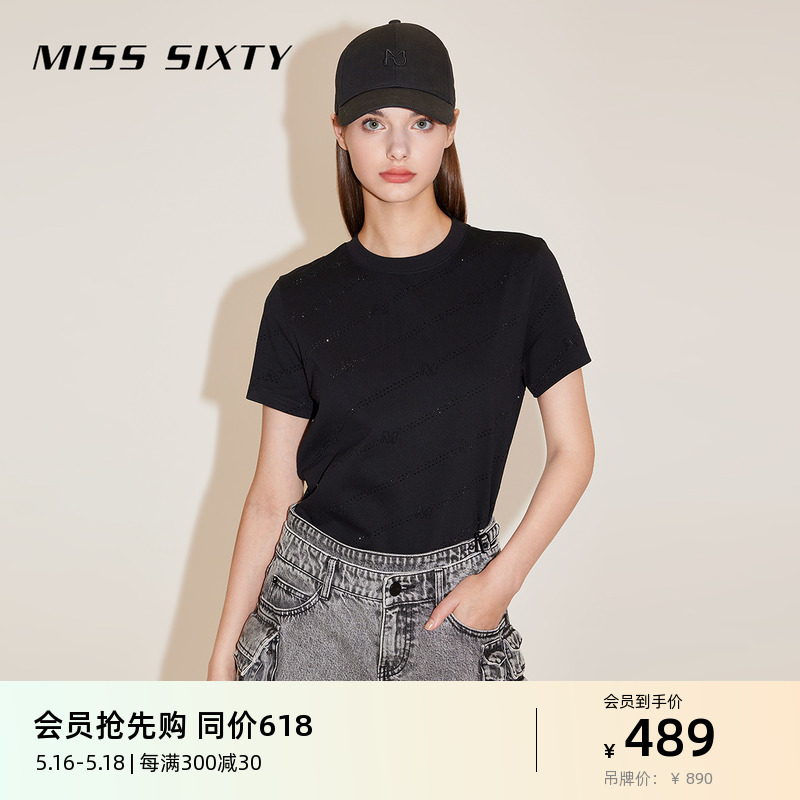 Miss Sixty2024春季新款T恤女圆领短袖字母烫钻高级感欧美风百搭 女装/女士精品 T恤 原图主图