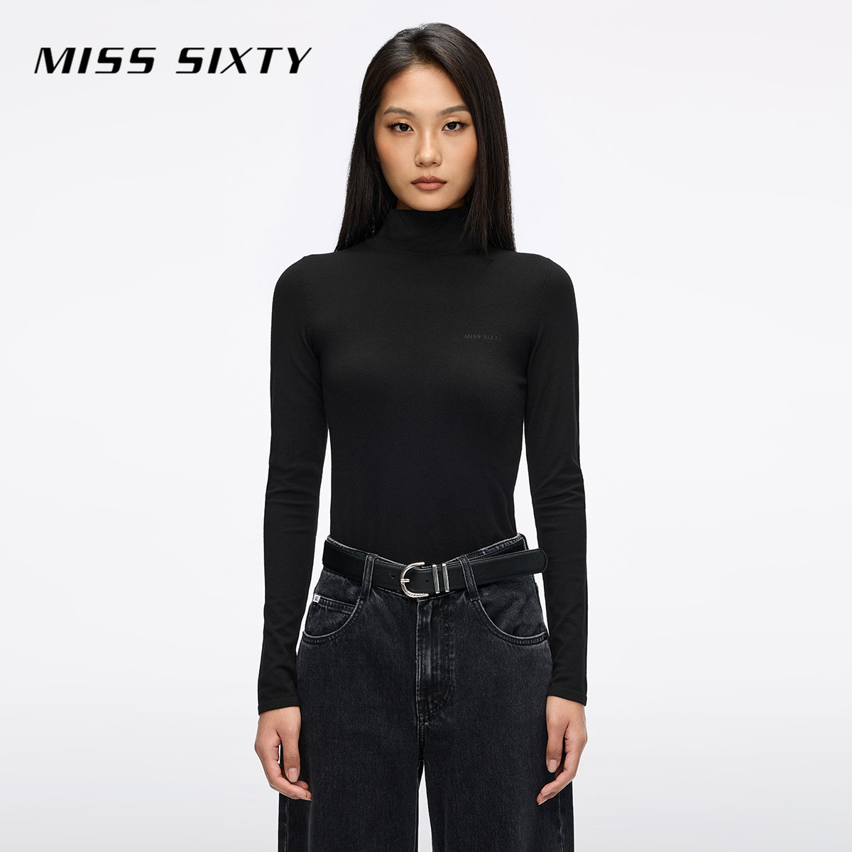 Miss Sixty2026春季针织衫女高领紧身红色上衣打底显瘦气质