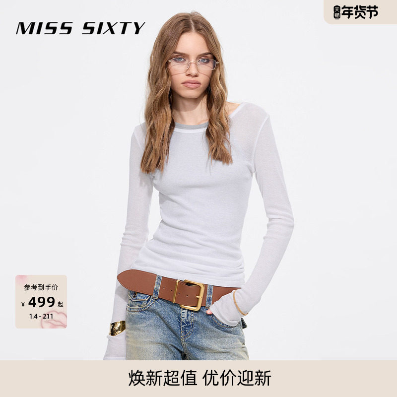 Miss Sixty2025春秋款长袖T恤女两件套修身显瘦叠穿性感辣妹上衣,女装/女士精品,T恤,淘宝优惠券,粉丝福利购,淘宝优惠卷