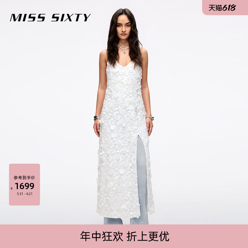 Miss Sixty夏连身连衣裙女吊带重工珠片绣高级感度假风海边穿搭