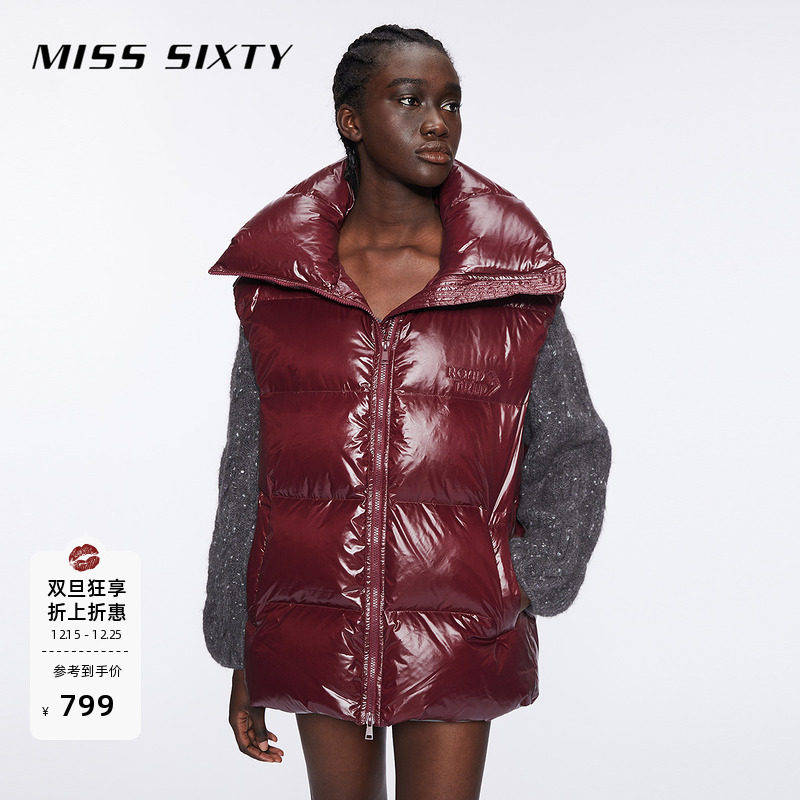 【新年穿搭】保暖90鹅绒Miss Sixty羽绒背心女宽松马甲红