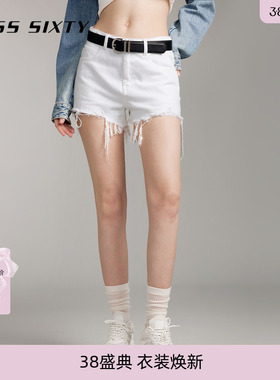 Miss Sixty春夏白色牛仔短裤女高腰显瘦百搭磨破洞直筒裤薄款热裤