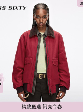 Miss Sixty25冬牛仔夹棉外套复古谷仓夹克巴恩风红色棉服