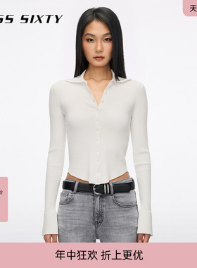 Miss Sixty2026春夏新款针织衫女polo领修身长袖白色气质通勤上衣