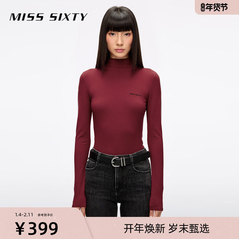【新年穿搭】Miss Sixty25秋季新款针织衫女高领紧身红色上衣毛衣