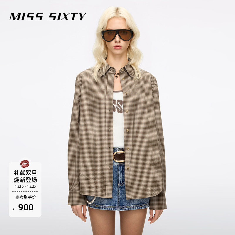 【杨幂同款】Miss Sixty25秋新款长袖衬衫女复古格子棉质