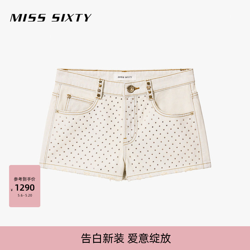 Miss Sixty2026夏季新款牛仔短裤女低腰棉质重工钻饰多