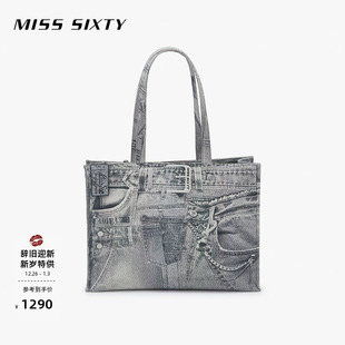 Miss 托特包女复古皮牌帆布牛仔印花设计感单肩 Sixty2025春秋新款