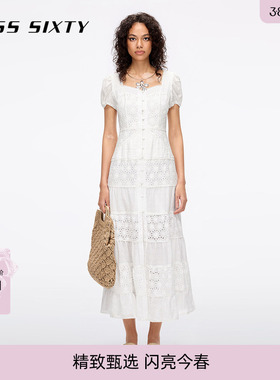 Miss Sixty2025夏季新款白色连衣裙女镂空绣花A字裙波西米亚度假