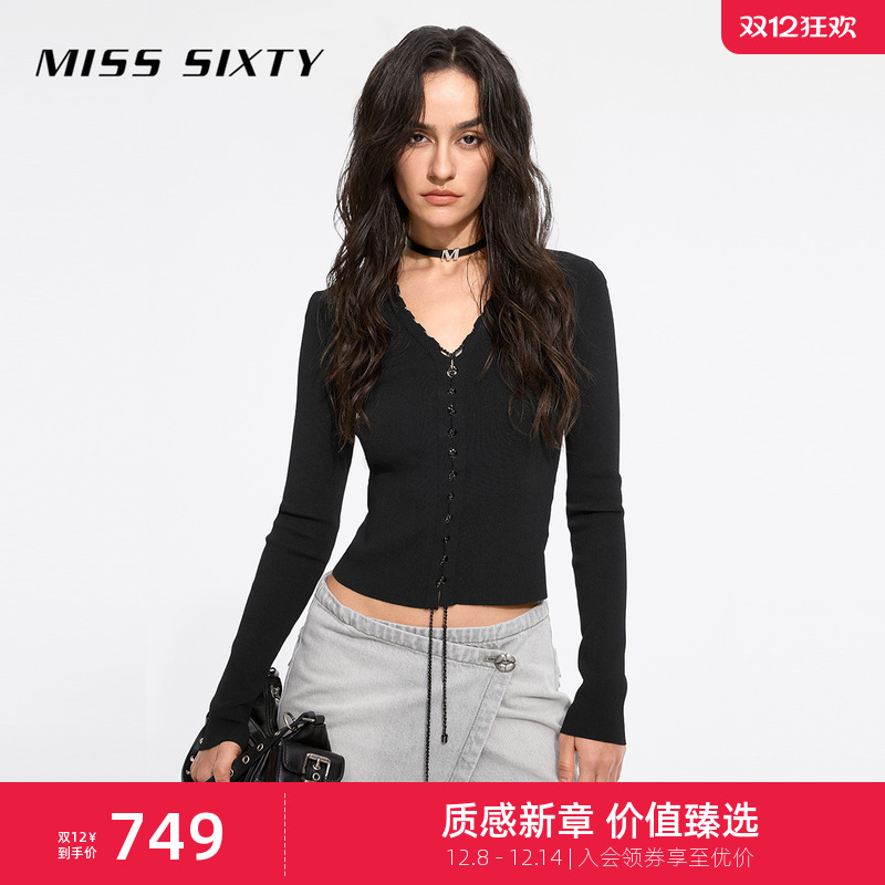 MissSixty系带V领链条针织衫