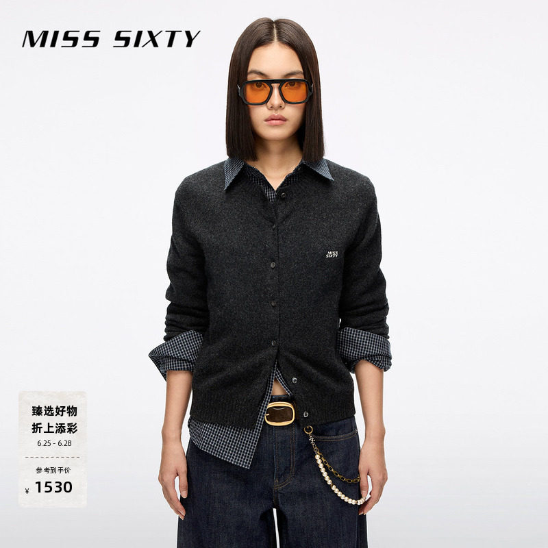 Miss Sixty冬季针织衫女气质上衣外套外搭徽标刺绣毛衣含羊