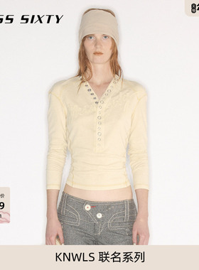 MISS SIXTY × KNWLS 联名系列2026春季新款T恤女V领徽标拼贴上衣
