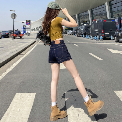 2025新款丹宁蓝深色牛仔短裤女小个子初中生高腰夏季薄款外穿热裤