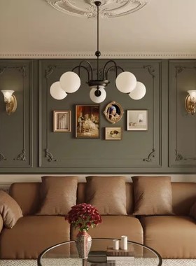 美式复古风墙纸高级感法式南洋石膏线墙布民宿卧室客餐厅壁纸绿色