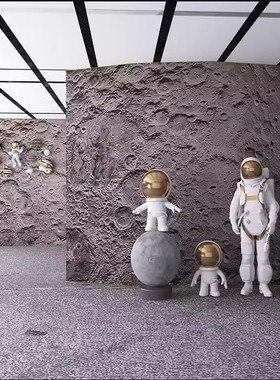 3d立体凹凸月球表面墙纸复古工业风餐饮店网红酒吧水泥直播间壁纸