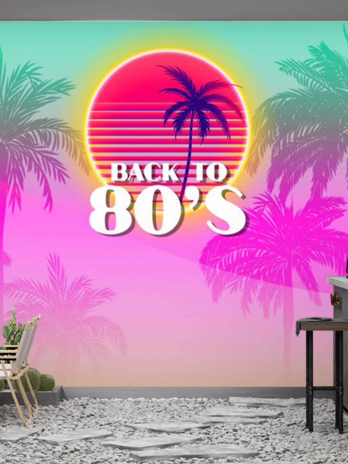 海岛椰林壁画椰子树壁纸茶饮店氛围海滩背景图落日露营风酒吧墙纸