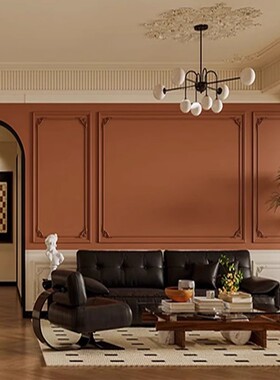 法式复古石膏线墙纸焦糖棕客厅背景墙布美容院服装店中古风3d壁纸