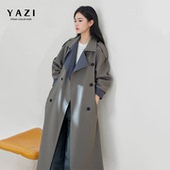 双排扣撞色翻领通勤高级感 风衣女2026春款 韩版 宽松显瘦摩卡棕长款