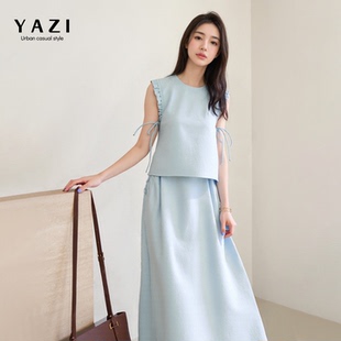 裙女2025新款 氣質上衣半身裙洋氣減齡兩件套 套裝 夏日絕美漂亮無袖