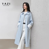 口垂坠宽松小个子长款 蕾丝袖 外套 浅蓝风衣女2025秋新款 韩系轻法式