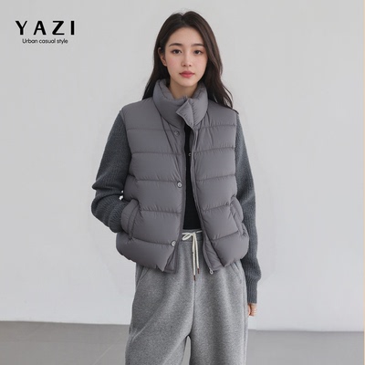 白鸭绒灰色立领针织袖羽绒服女小个子短款2025冬新款休闲保暖外套