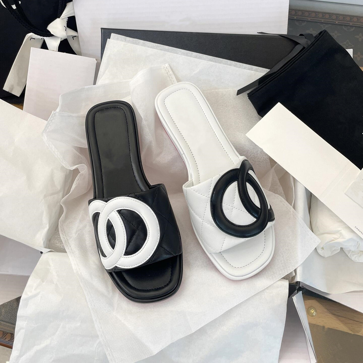 羊皮版~小香风菱格纹厚底一字拖女外穿百搭露趾凉拖鞋方头熊猫鞋,女鞋,一字拖,淘宝优惠券,粉丝福利购,淘宝优惠卷