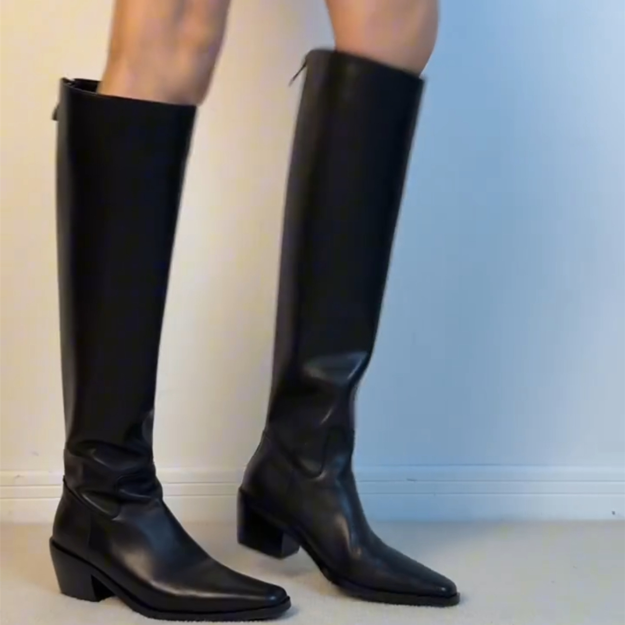 美拉德英伦风方头骑士靴女长筒靴