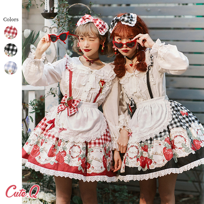 taobao agent [Spot] Xiao Dowei's little straw strap SK CUTEQ LOLITA light LO plaid skirt