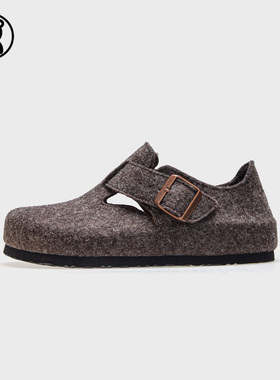 羊毛毡勃肯鞋女深灰色软木鞋防滑纯色博肯鞋百搭休闲软底鞋男女款