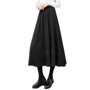 她池高腰半身裙2025秋装新款女装时尚松紧腰显瘦A字复古中长裙