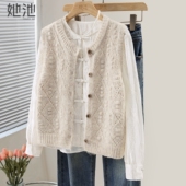 设计感宽松款 女装 单排扣叠穿针织马夹 新款 她池圆领马甲2026春装