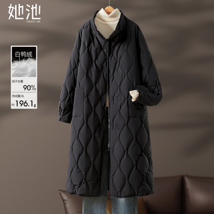 她池插肩袖羽绒服2025冬季新款女装时尚简约中长款立领保暖外套