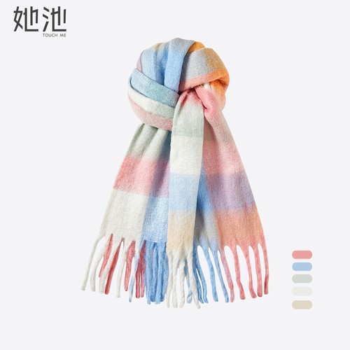 她池甜美风保暖多巴胺格纹围脖
