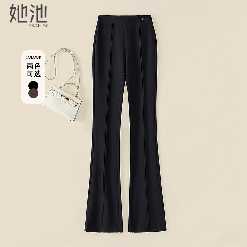 她池微喇休闲裤2026春装新款女装时尚侧开叉松紧腰显瘦长款裤子,女装/女士精品,休闲裤,淘宝优惠券,粉丝福利购,淘宝优惠卷