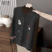 简约宽松款 她池短款 女装 新款 单排扣叠穿圆领针织马夹 马甲2026春装