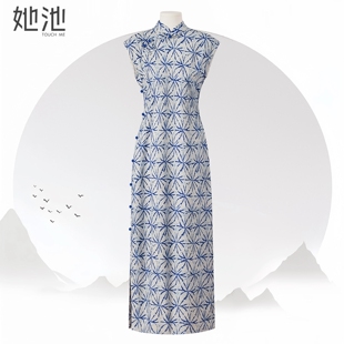 新款 国风长款 女装 新中式 旗袍 气质优雅修身 她池立领连衣裙2026夏装