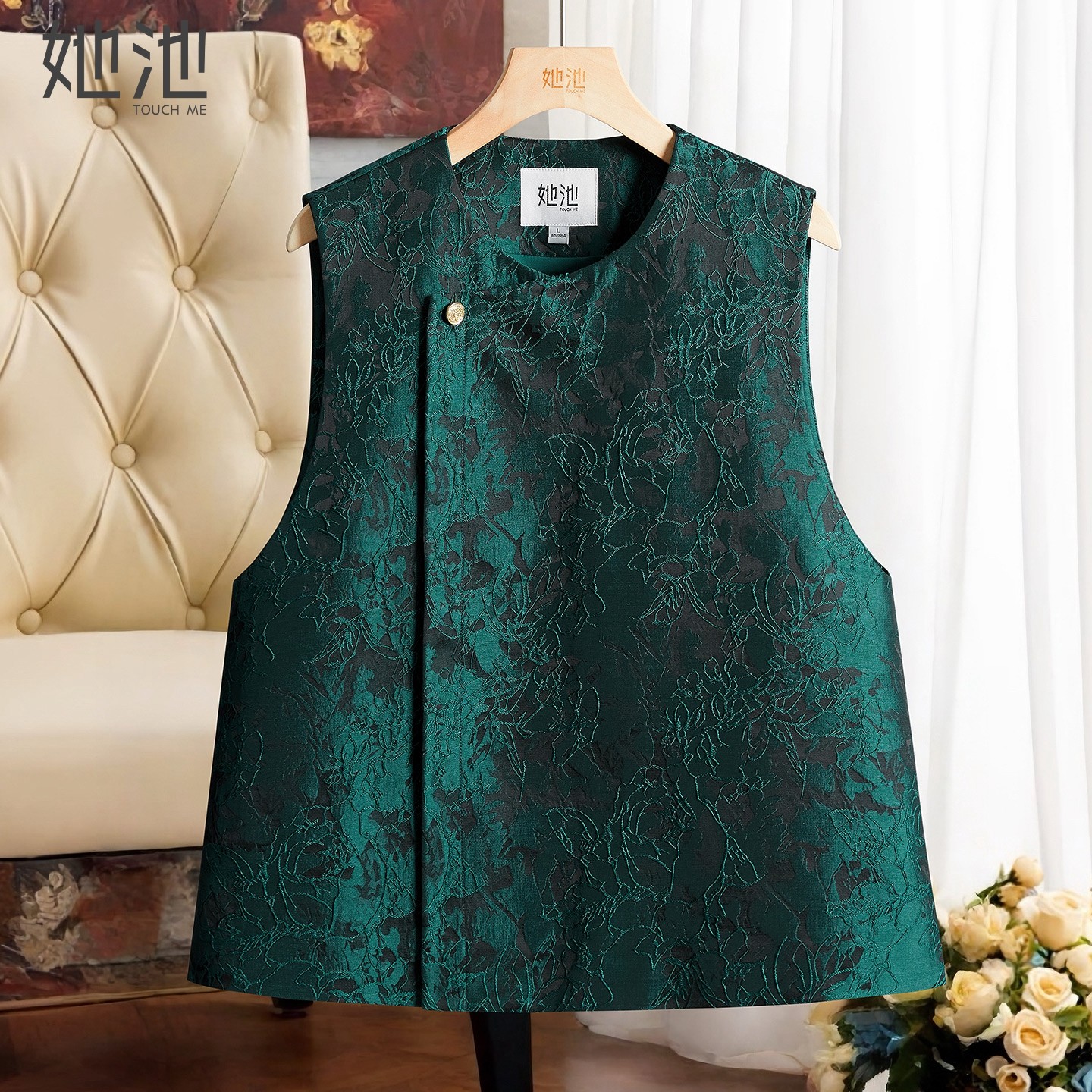 她池新中式马夹2026春装新款女装复古圆领宽松款遮肉叠穿国风马甲