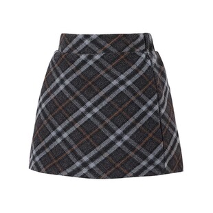 秋冬新款女童百搭半身裙裤儿童女学生灰色格纹短裙时尚包臀裙子潮