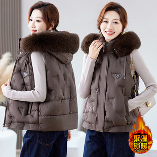 今年流行特惠可拆缷抽绳连帽毛领羽绒棉马甲女2025年秋冬新款休闲