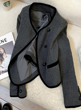 今年流行特惠灰色高级质感短外套女2025秋冬新款小个子轻熟气质
