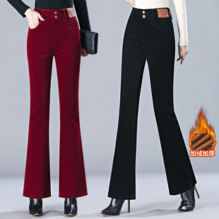 今年流行特惠高棉灯芯绒加绒加厚保暖微喇松紧高腰休闲裤女冬季