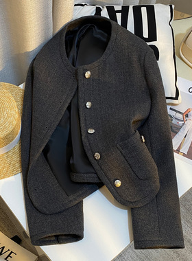 今年流行特惠韩系今年流行深灰色小香风短外套女2025秋冬新款高级