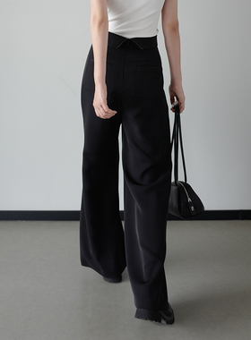 新款超高腰显瘦垂感窄版阔腿裤女立体剪裁高级感黑色休闲长裤